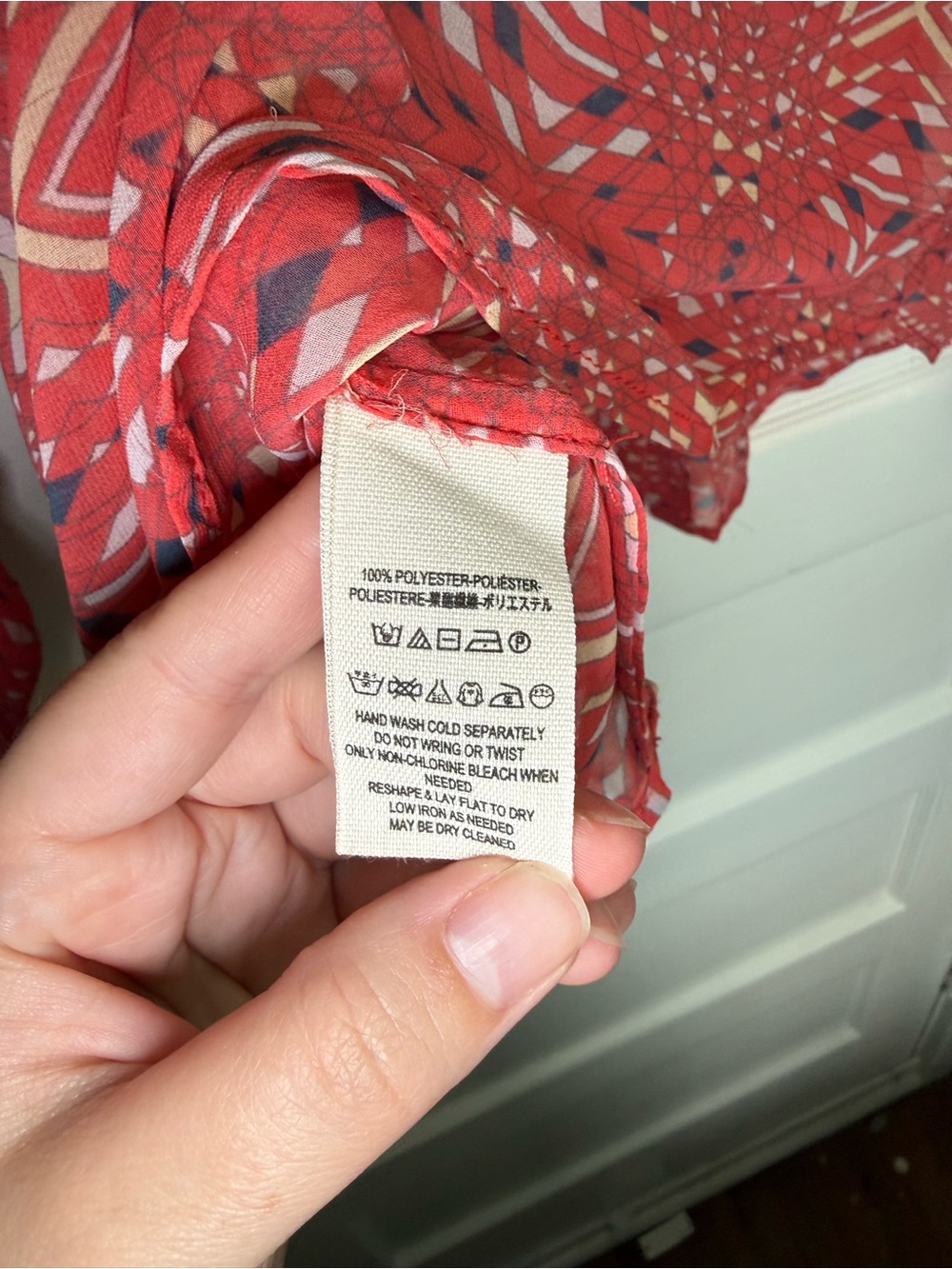 Free People Easy Rider Sheer Chiffon Coral Geometric Print Button-Down Shirt M - Picture 13 of 13